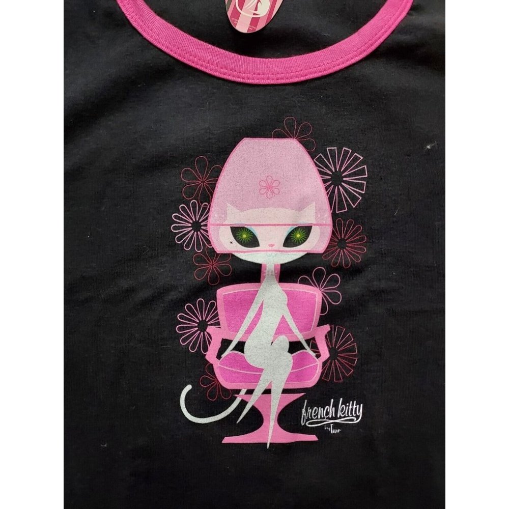 Vintage French Kitty by Mighty Fine Womens Top, Hair Salon, Black, Medium - Picture 1 of 4